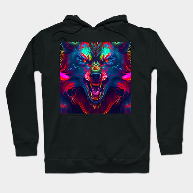 Psychedelic Colorful Werewolf Hoodie by Mojitojoe